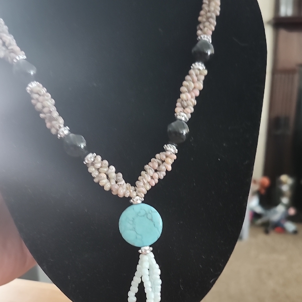 Elegant Beaded Necklace with Turquoise Accent